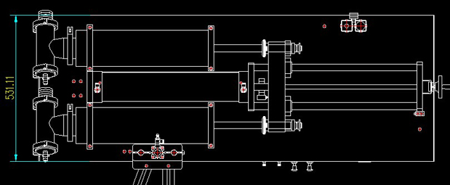 disegno di macchina riempitrice completamente pneumatica a doppia testa 5Lit